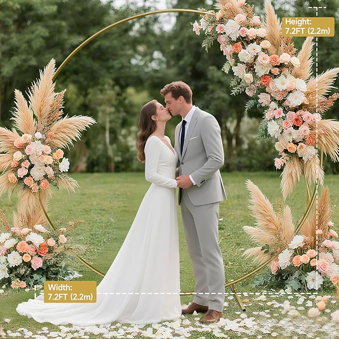 7.2ft Round Backdrop Stand Circle Gold Balloon Arch Metal Wedding Backdrop Ring Stand Frame for Party Birthday Baby Shower Flower Decorations Ceremony Anniversary Bridal