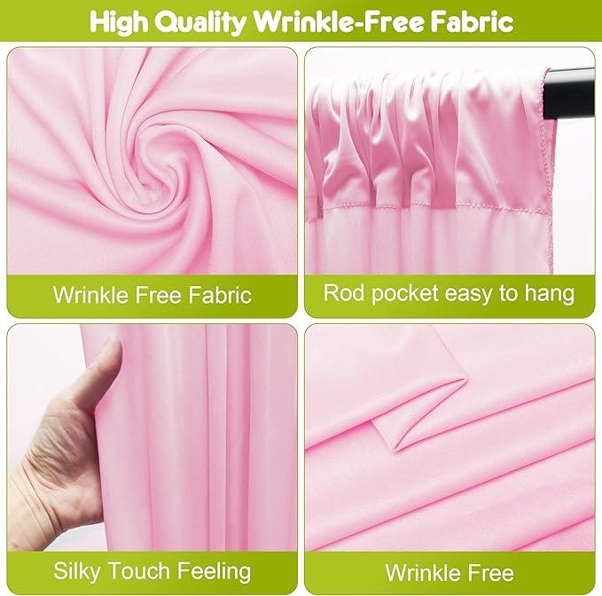 Wokceer Pink Backdrop Curtain for Wedding Parties 10x8FT Photo Polyester Backdrop Drapes for Wedding Photoshoot Baby Shower Birthday Party Curtains Photography Background 2 Panels 5x8FT