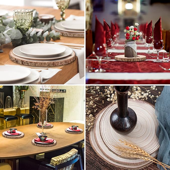 Maputune 4 Pcs 8-9 inches Large Unfinished Wood Slices for Centerpieces, Natural Rustic Wooden Plate for DIY Craft, Round Wood Chips for Table Signage Painting Wedding Party Christmas Decor
