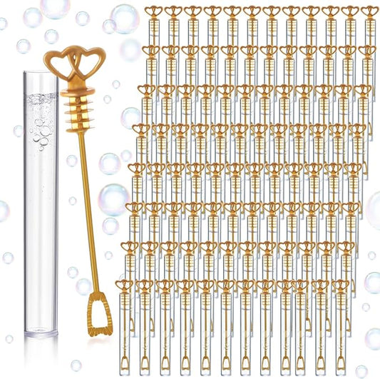 150 Pcs Bubble Wands Bulk for Wedding Party Mini Heart Wand with Bubble Solution for Wedding Bridal Showers Valentine Anniversary Birthday Supplies(Gold,Double Heart)