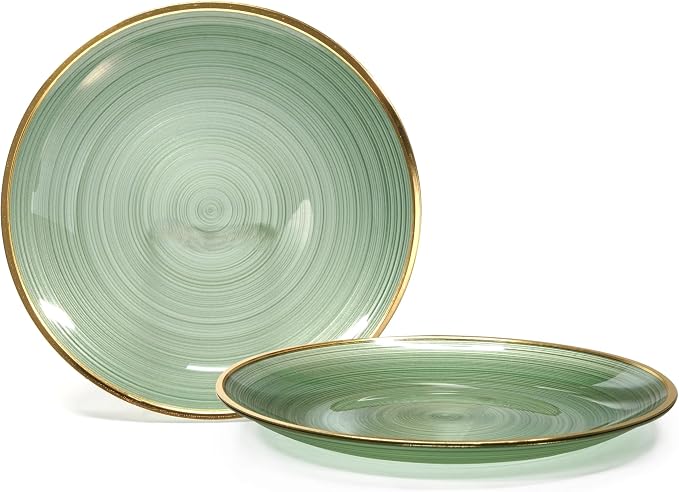 " OCCASIONS " 50 Plates Pack (25 Guests)-Wedding Party Disposable Plastic Plate Set -25 x 10'' Dinner + 25 x 7'' Salad & Dessert plates (Belize in Green & Gold)