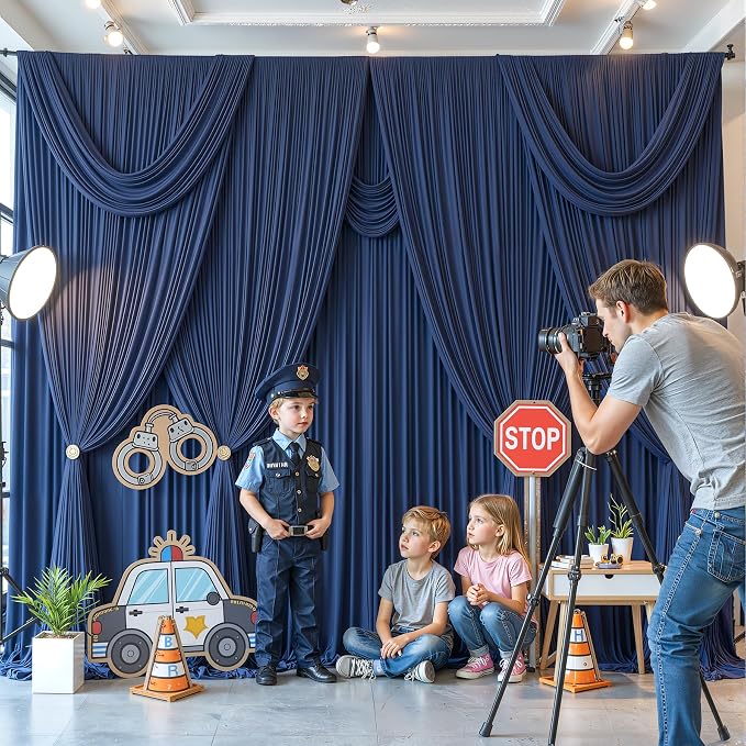 30ftx12ft Wrinkle Free Navy Blue Backdrop Curtain, 6 Panels 12FT Long Wedding Photo Backdrop Drapes, Silky Polyester Back Drop Cloth for Birthday Photography Background Party Backdrop Draping