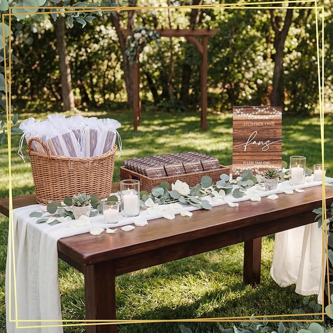 Hoteam 25 Sets Rustic Wedding Favors for Guests Bulk Including Brown Can Cooler and Paper Folding Fans with Wedding Decor Table Sign Cheers to Love for Bridal Shower Party Souvenir