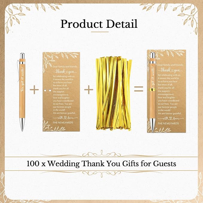 Affrolling 100 Sets Wedding Favors for Guests, Bamboo Pen Set with Thank You Cards, Guest Book & Sign In Table Pen Favors, Bridal Shower Party Favor Pens Bulk