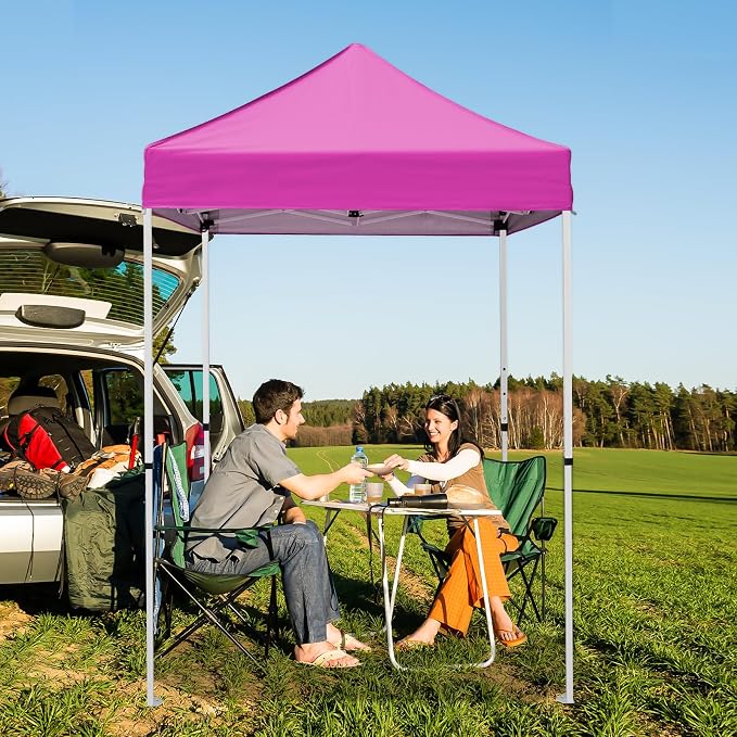 5x5 Pop Up Canopy Tent, Instant Portable Beach Canopy, Outdoor Tent with Carry Bag for Camping, Sports, Tailgating, Events, Pink