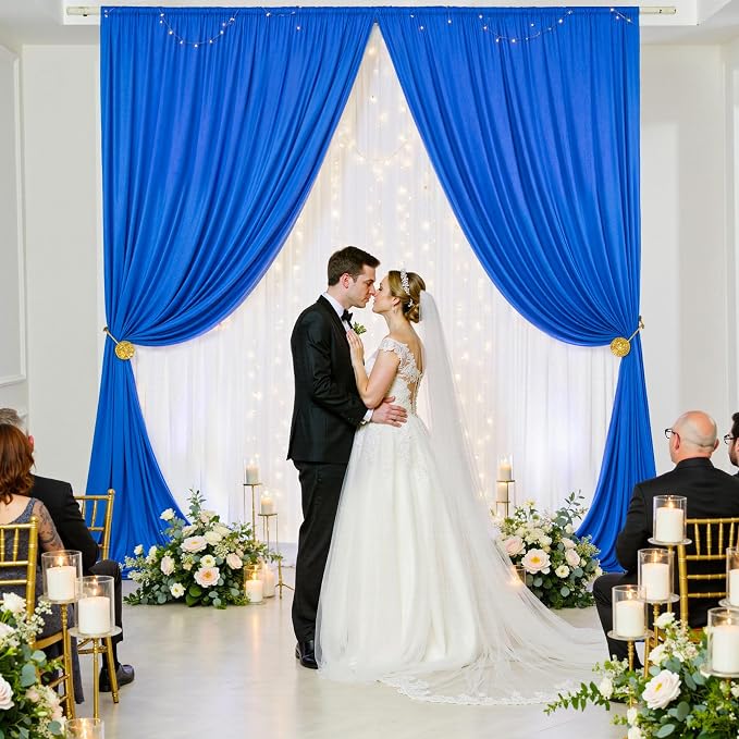 50ft×10ft Royal Blue Wrinkle Free Backdrop Curtain for Parties, 10 Panels 5×10ft Soft Silky Polyester Blue Photo Backdrop Drapes for Boss Baby Birthday Wedding Photography Background
