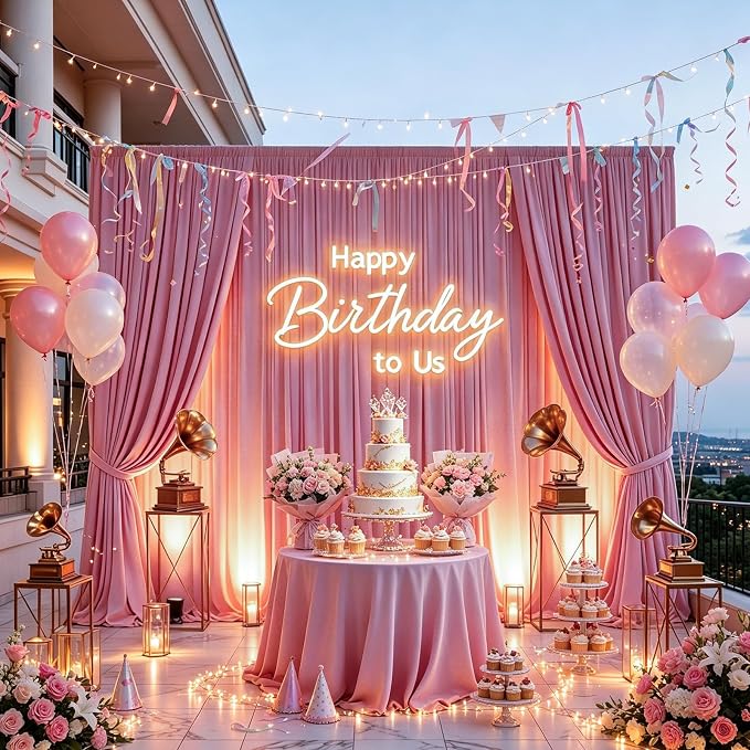 Gallety Pink Backdrop Curtain for Wedding, Polyester Photo Backdrop Drapes - 40FT x 10FT Party Curtain Backdrop with Rod Pockets for Celebration,Photography, Graduation,Engagement Party Decorations