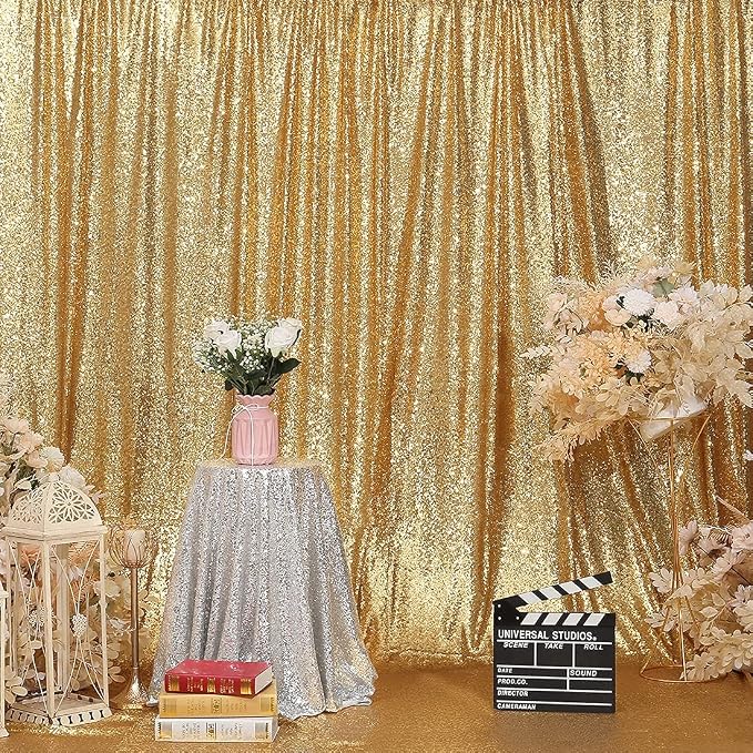 Poise3EHome Gold Sequin Backdrop, 6FT x 8FT Glitter Curtain for Weddings, Parties, Photo Booth Decor