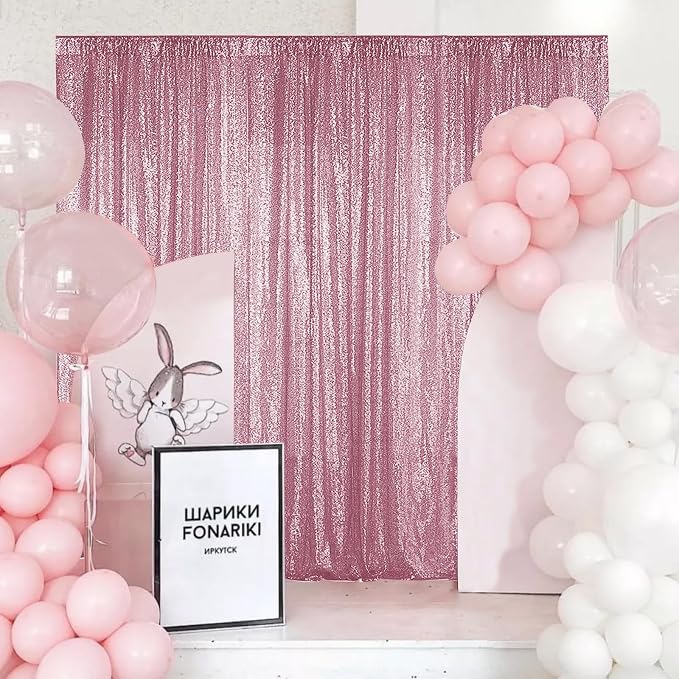 Sugargirl Pink Sequin Backdrop Curtain 4FTx8FT Glitter Pink Background Drapes Sparkle Photography Backdrop for Party Wedding Birthday Wall Decoration(2 Panels)