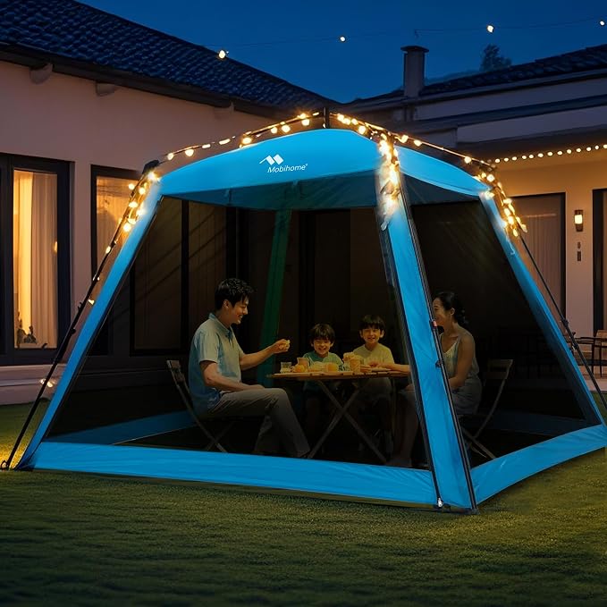Pop Up Screen House Gazebo 8.2'x8.2'x75'' – Instant Portable Canopy with Mosquito Netting & UPF Sun Protection, Tool-Free 1-Minute Setup, Foldable Outdoor Tent for Backyard, Camping, Garden.Blue