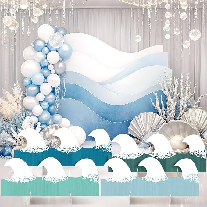 4 Pack Ocean Waves Cardboard Cutout Stand up 27 Inch Ocean Beach Theme Party Decoration Wave Life Size Photo Props for Summer Party Under The Sea Home Decoration