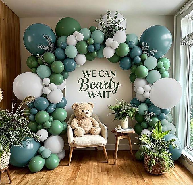 Dusty Blue Green Balloon Arch Kit Double Stuffed Sage Dusty Green White Matte Balloon Garland Slate Blue Teal Latex Balloons for Baby Shower Birthday Neutral Bridal Wedding Silly Goose Party Decor