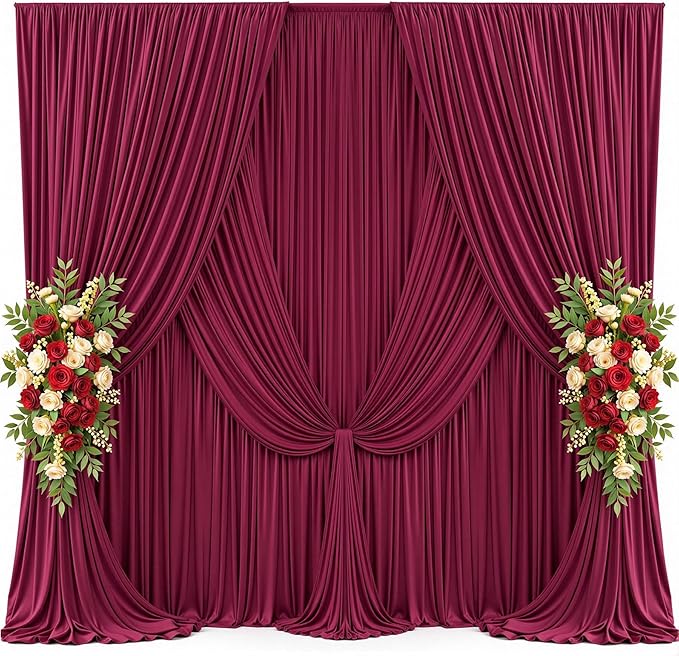 30x15ft Burgundy Backdrop Curtains for Parties Wrinkle Free Fabric Backdrop Curtain Birthday Photo Drapes Backdrop for Wedding Baby Shower Bridal Shower Photography Back Drop 6 Panels 5x15FT