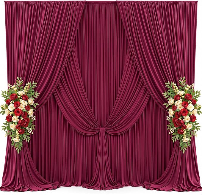 40x15ft Burgundy Backdrop Curtains for Parties Wrinkle Free Fabric Backdrop Curtain Birthday Photo Drapes Backdrop for Wedding Baby Shower Bridal Shower Photography Back Drop 8 Panels 5x15FT
