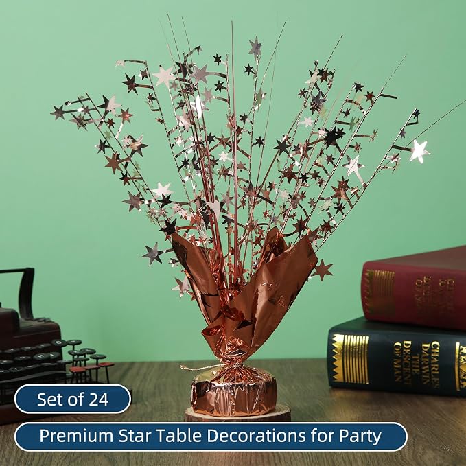 24 Pack Rose Gold Metallic Foil Spray Centerpiece Star Table Decoration Burst Table Centerpieces for Birthday New Year Wedding Anniversary Graduation Party Supply (Rose Gold)