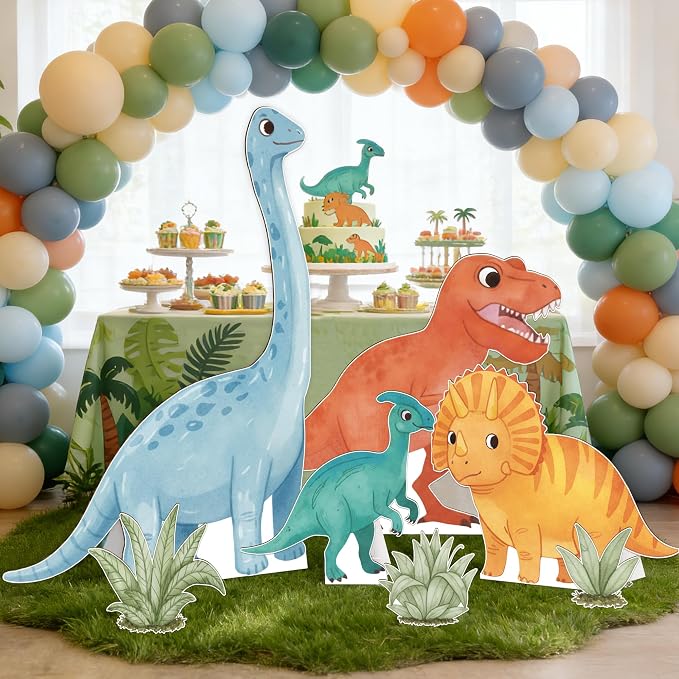 4PCS Dinosaur Birthday Party Decorations - 51.5 Inch Jungle Dinosaur Cardboard Cutouts with Stands, Dino Photo Booth Props for Birthday, Baby Shower, Jungle Safari Party Supplies
