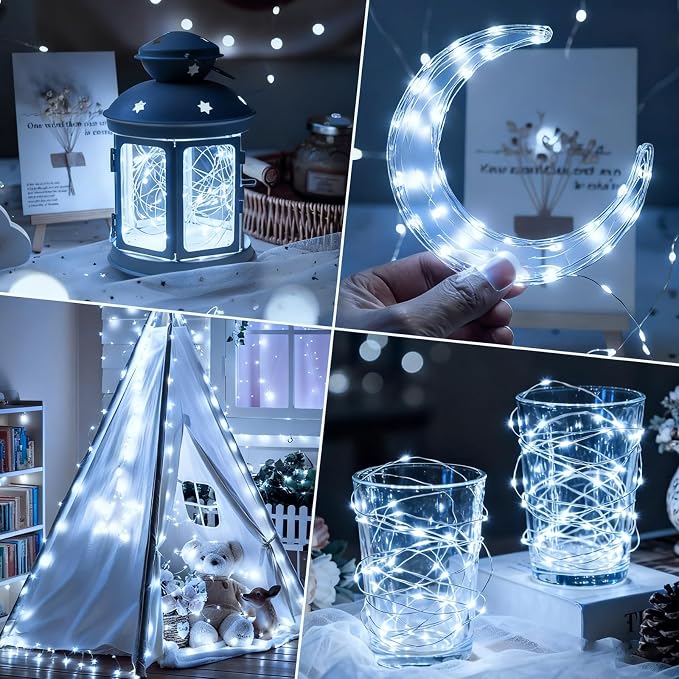 50 LED Fairy Lights with Timer, 6 Pack 8.2Ft 8 Modes Battery Operated Fairy Lights, Mini Led String Lights for DIY Wedding Bedroom Mason Jar Vases Table Party Christmas Decoration (Cool White)