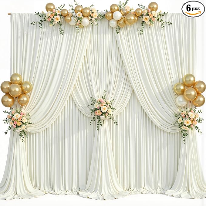 30x15ft Ivory Backdrop Curtains for Parties Wrinkle Free Fabric Backdrop Curtain Wedding Photo Drapes Backdrop for Birthday Party Baby Shower Bridal Shower Photography Stage Back Drop 6 Panels 5x15FT