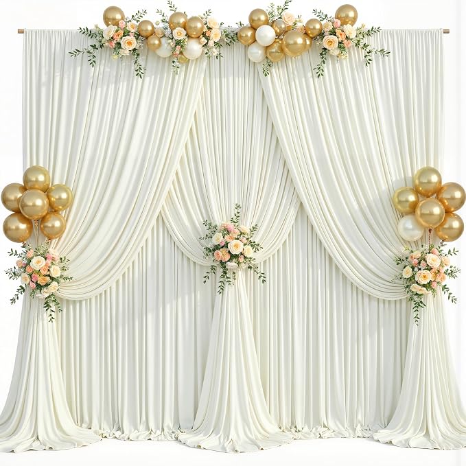 10x12ft Ivory Backdrop Curtains for Parties Wrinkle Free Fabric Backdrop Curtain Wedding Photo Drapes Backdrop for Birthday Party Baby Shower Bridal Shower Photography Stage Back Drop 2 Panels 5x12FT