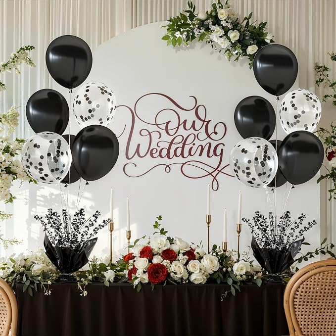 4 Set Black Table Balloons Foil Spray Centerpiece with Black and Confetti Balloons Stand Kit for Birthday Party Baby Shower Wedding Bridal Shower Prom Retirement Graduation Table Decorations