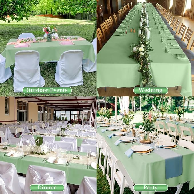 Showgeous 4 Pack Sage Green Rectangle Tablecloth 60 x 126 Inch, Wrinkle & Stain Resistant, Perfect for 6ft & 8ft Tables, Wedding, Banquet, Everyday Use