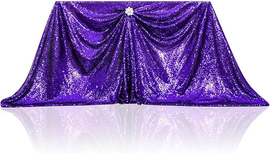 PartyDelight Purple Sequin Tablecloth Rectangle 60x102 Shimmer Table Cloths Sparkle Glitter Decorations