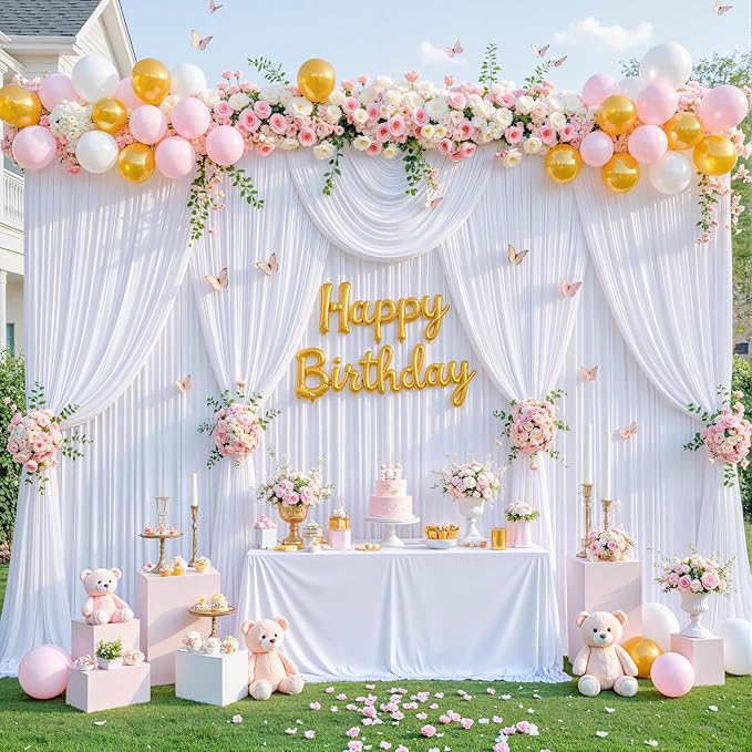 4 Panels White Backdrop Curtain for Parties Wedding Wrinkle Free White Photo Curtains Backdrop Drapes Fabric Decoration for Baby Shower 20ft(W) x 10ft(H)