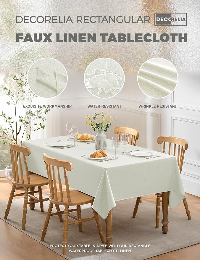 Decorelia Faux Linen Waterproof Tablecloth,Light Grey,84" x 60" (Rectangular)