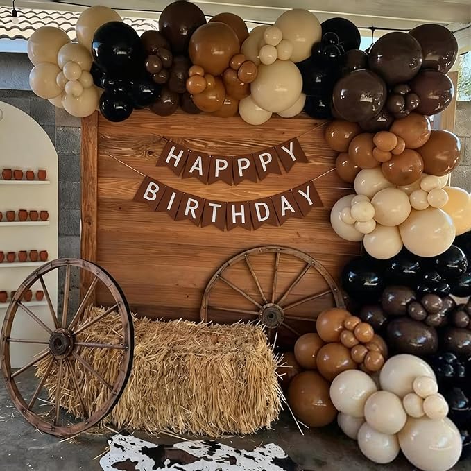 Black and Brown Balloon Garland Arch Kit, 105 PCS Black Brown and Nude Beige Balloon Different Size for Western Farm First Rodeo Wild West Cowboy Baby Shower Birthday Party Decorations