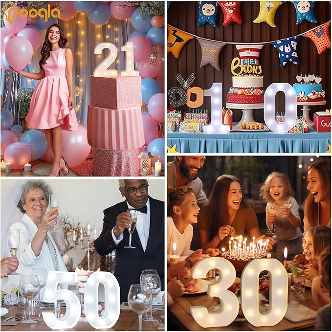 Pooqla LED Light Up Numbers, Warm White and Cool White Decorative Lighted Marquee Numbers, Light Up Numbers for Boys Girls Party, Wedding, Bar, Night Light, Room Decor, Birthday Decoration, Number 6