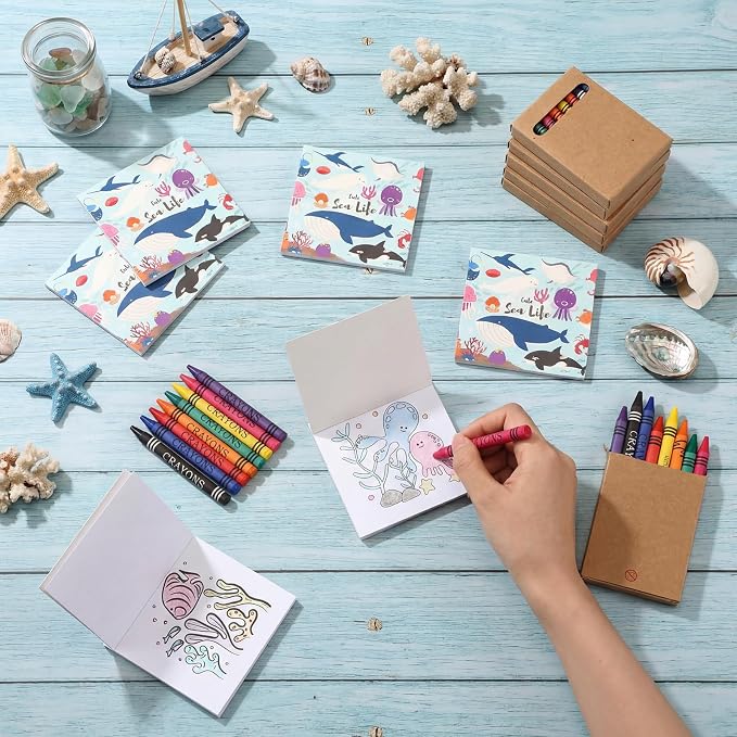270 Pcs Mini Under The Sea Coloring Books Welcome Back to School Gifts for Students with Crayons Kids Ocean Animals Coloring Book Party Favors