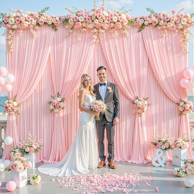 4 Panels Blush Pink Backdrop Curtain for Parties Baby Shower Wrinkle Free Pink Photo Curtains Backdrop Drapes Fabric Decoration for Wedding Birthday Party 20ft(W) x 10ft(H)