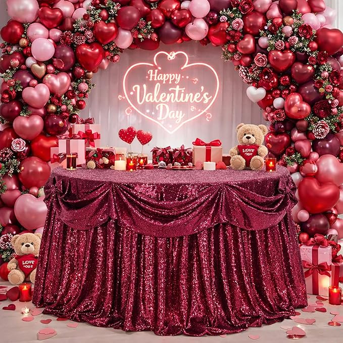 B-COOL Round Tablecloth Sequin Draping Decorations: 132 Inch Tablecloths Sequence Overlay Shimmer Fabric for Birthday Dinner Parties Christmas
