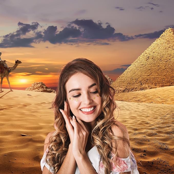 Egyptian Pyramids Backdrop Camel Caravan and The Pyramids in The Sunset Desert Photography Background The Great Pyramids of Egypt Theme Background Decorations Photo Shoot Booth Props 8x6ft