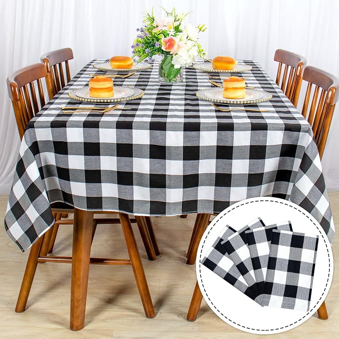 ShinyBeauty Checkered Table Cloths Cotton Tablecloth Gingham Tablecloth Square Table Overlay 54X54 Inch,4 Packs Christmas Tablecloths Wrinkle-Free Black and White Tablecloth for Party/Outdoor Tables
