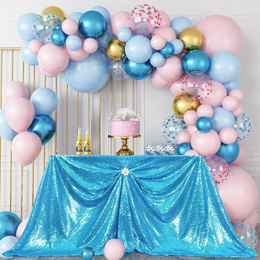 PartyDelight Turquoise Sequin Tablecloth 50x80 Inch Rectangle Table Cloth Glitter for Party Baby Shower Christmas Decorations
