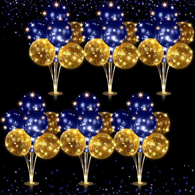 Junkin 6 Set Balloons Centerpieces for Table with LED String Light 60 Pcs Balloons Light up Table Balloon Stand Centerpieces for Graduation Birthday Baby Shower Wedding Bridal Shower(Navy Blue)