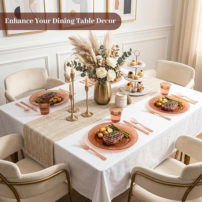 DaYammi 350Pcs Clear Amber Dinnerware Set 50 Guest for Party Amber Plates Disposable - 50 Dinner Plate, 50 Dessert Plate, 50 Per Rolled Napkins with Cutlery, 50 Plastic Cups 9 OZ for Party Wedding