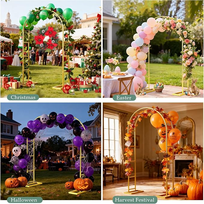 WellSign Wedding Arch 6.6FTx3.5FT, Garden trellis for climbing plants outdoor, Gold Metal Pergola Arbors for Flower Arch Archway, Assemble Freely 3 Sizes for Party Decoration,Garden Wide Arbor Trellis