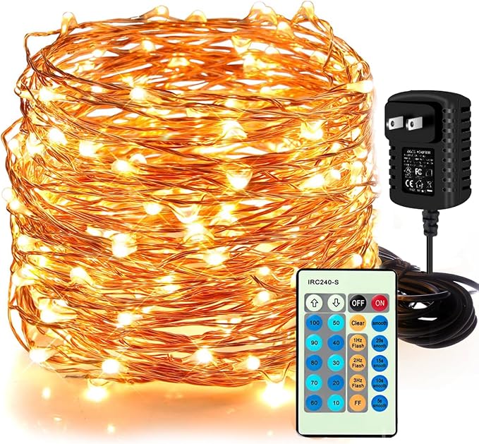 Moobibear LED Decorative Fairy String Lights 66ft 200 LEDs Dimmable Outdoor/Indoor Starry String Lights, Warm White Copper Lights with Remote Control for Garden Room Patio Party Valentines Day Decor