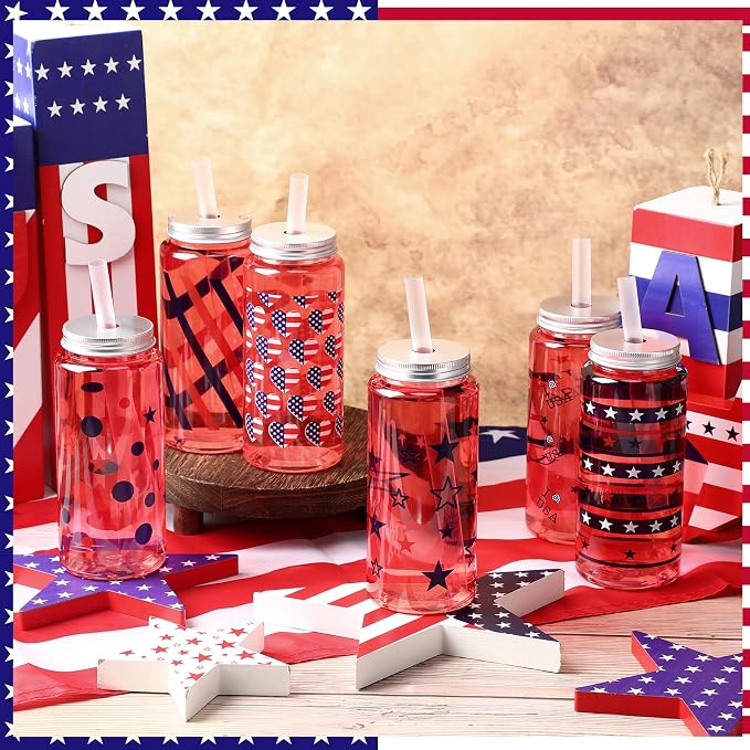 Skylety 30 Pcs 4th of July Plastic Cups with Lids and Straws 13.5 oz Independence Day Plastic Cups Reusable Cute Tumbler for 250th Anniversary 4th of July Party Favor Patriotic Supplies