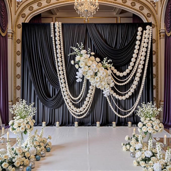 60ftx10ft Wrinkle Free Black Backdrop Curtains for Parties, Silky Polyester Photo Backdrop Drapes 12 Panels 5x10ft Back Drop Cloth for Wedding Birthday Baby Shower Photography Background
