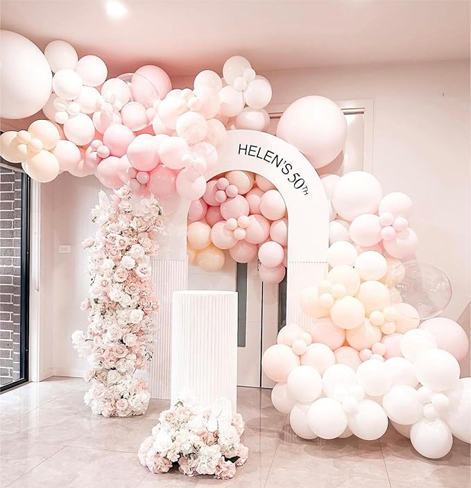 Light Pink and White Balloons Garland Arch Kit - Double Stuffed Matte Pastel Pink Yellow Latex Balloon Arch Different Sizes 18 12 10 5In Boho Ballon for Baby Shower Birthday Party Decorations