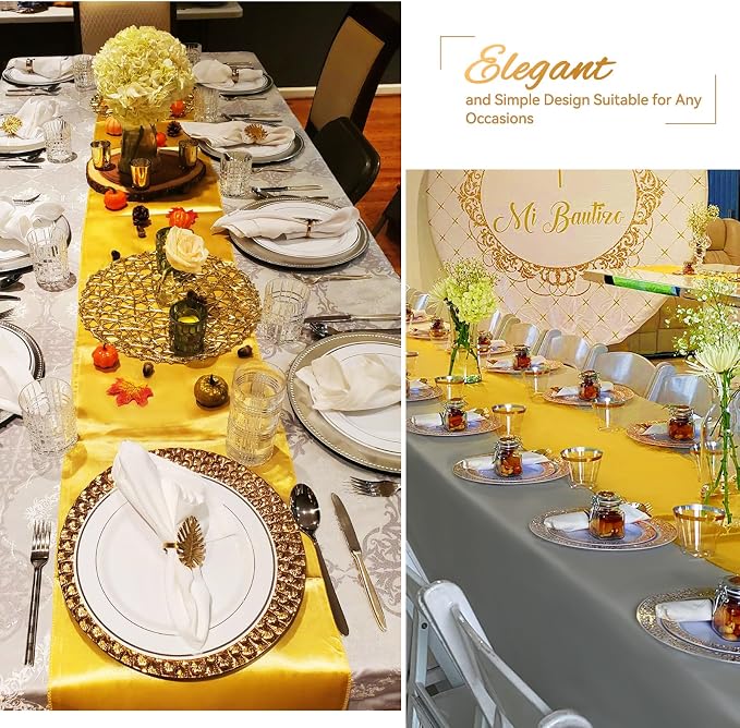24 Pack Gold Satin Table Runners,12 x 108 Inch Long Table Runners for Rectangle Round Tables, Smooth Satin Table Runner for Wedding, Birthday Party Banquets Decoration