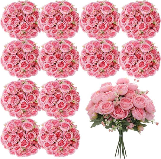 Geosar 36 Bundles Artificial Peonies Flowers Fake Silk Peony Bouquet Faux Peonies Flowers Bulk for Decoration Vase Floral Arrangements Wedding Party Table (Pink)