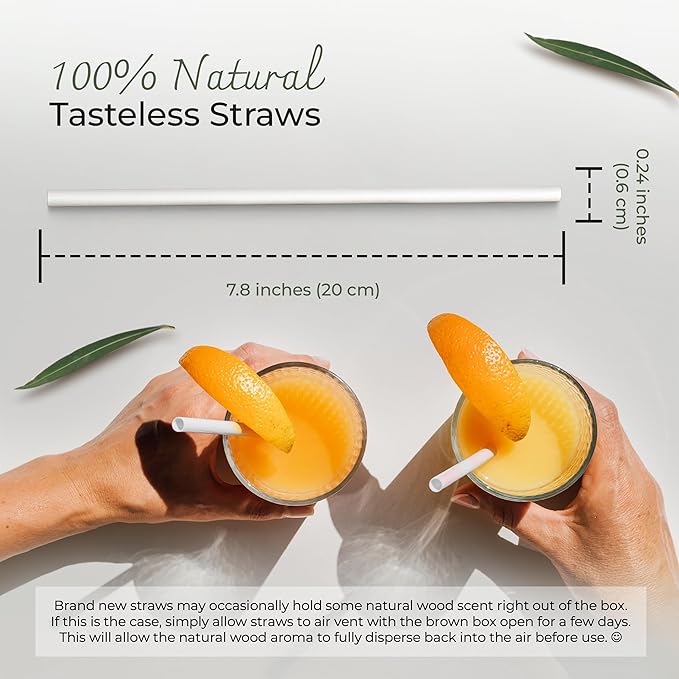 EcoPreps Biodegradable Bamboo Fiber Straws | 150 Count, 100% Compostable, Plastic-Free, Eco-Friendly Drinking Straw | 7.8'' Plant Fiber Disposable Straws, White Straw | Durable for Warm & Cold Drinks