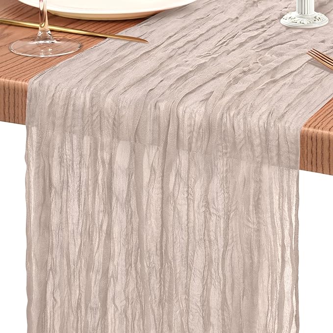 20 Pack Rosy Brown Cheesecloth Table Runner 10FT Boho Gauze Cheese Cloth Table Runners Romantic Rustic Sheer Table Decorations for Wedding Party Baby Shower Birthday Holiday Home
