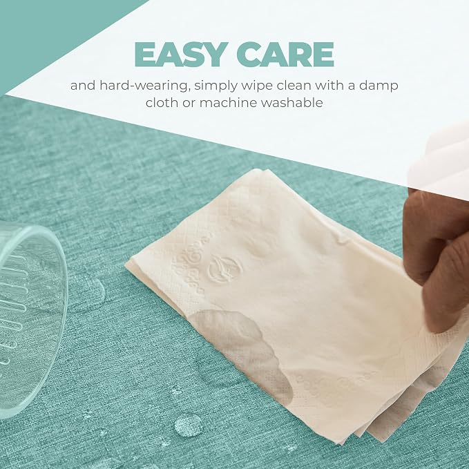 Decorelia Waterproof Round Linen Texture Tablecloth 60 inch, Decorative Farmhouse Tablecloths Anti-Scratch Table Cover for Holiday, Banquet, Dining& Kitchen Table (60 Inch, Round (2-4 Seats), Aqua)