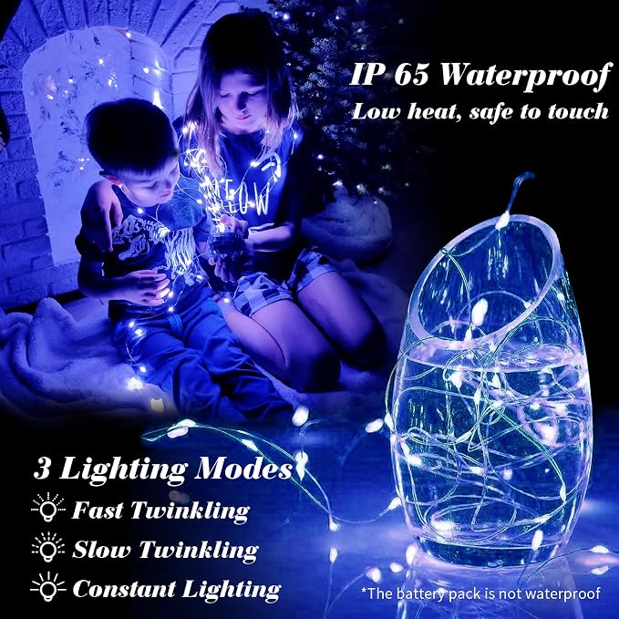 ZGWJ 12 Pack Fairy Lights Battery Operated, 7ft 20 Mini LED Fairy String Lights Silver Wire 3 Modes for DIY, Parties, Wedding, Bedroom, Halloween Christmas Decoration Blue