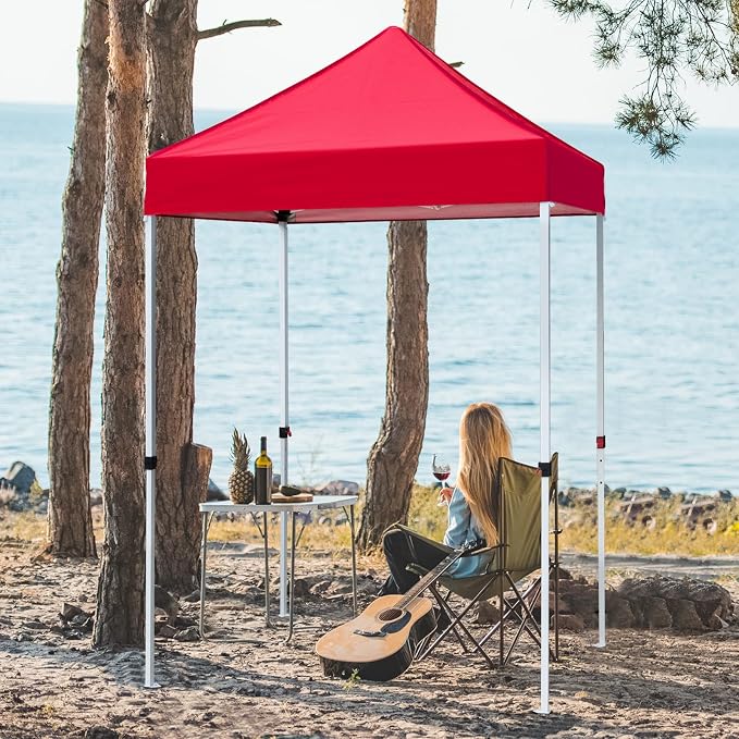 COOS BAY 5x5 Pop Up Canopy Tent, Portable Lightweight Sun Shelter with Carry Bag, Easy Setup Outdoor Canopy for Beach, Camping, Sports & Backyard Shade, Red